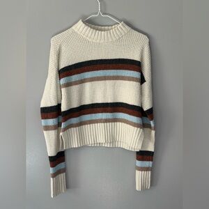 SO Cream Striped Knit Sweater XS. Black, brown, blue, tan stripes.